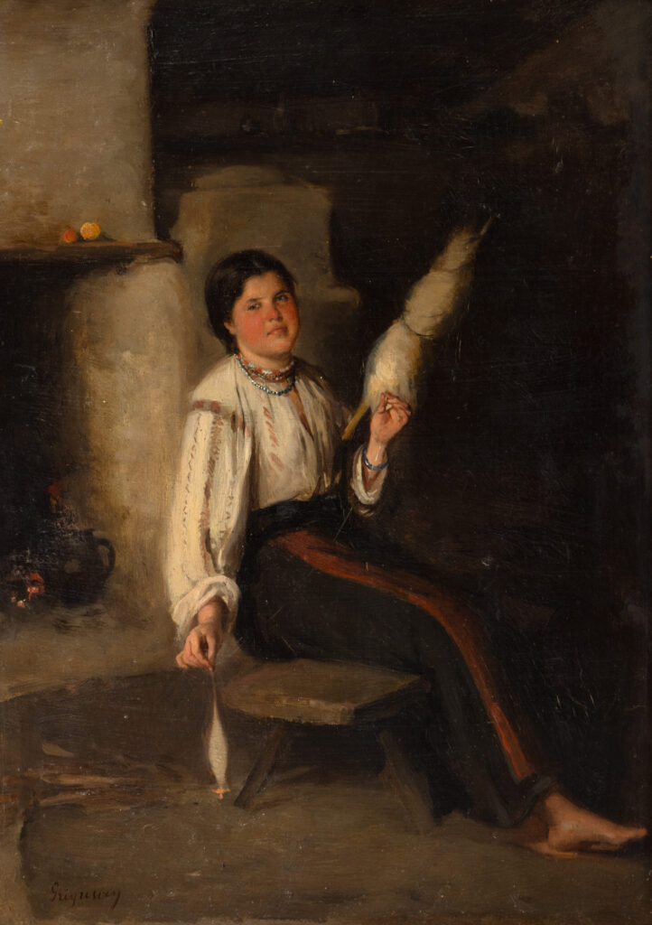 Nicolae Grigorescu la Artmark: Pictura Țărăncuță cu fuior (1870-1875), simbol al purității rurale în Licitația de Primăvară