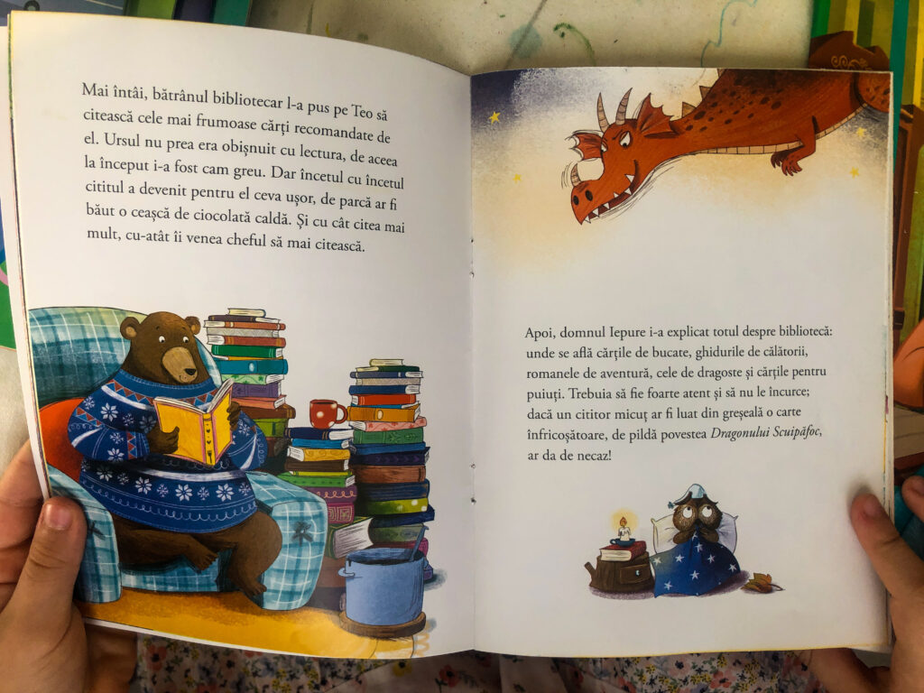 Pagini din interiorul cărții Teo, ursul bibliotecar